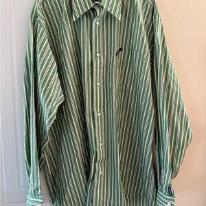 LRG Wovens green striped 100% cotton button-down shirt size XXXL